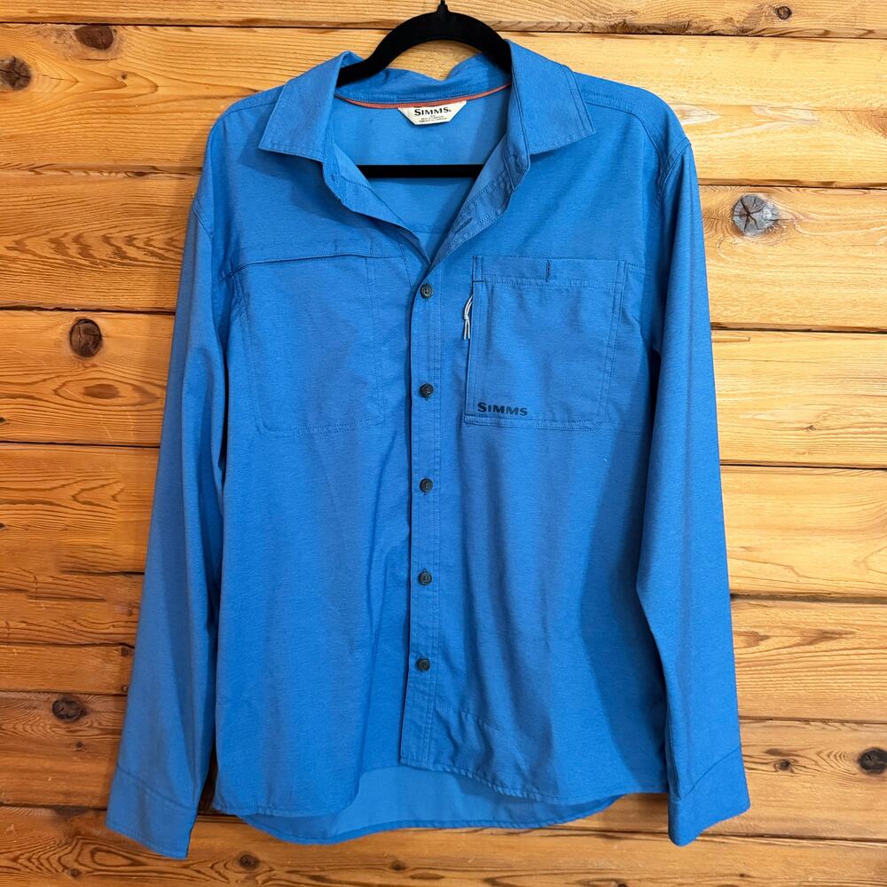 Simms Fishing Shirt Mens Blue Vented Size Medium
